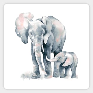 Adorable Watercolor Baby Elephant & Mum Sticker